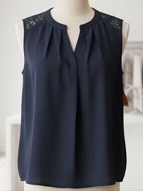 Coldwater Creek Navy Lace-Yoke Sleeveless Skirt